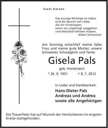 Anzeige von Gisela Pals von Mindener Tageblatt