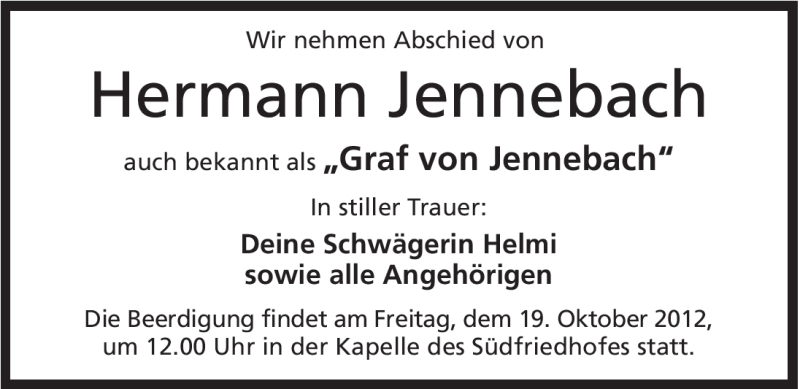  Traueranzeige für Hermann Jennebach vom 17.10.2012 aus Mindener Tageblatt
