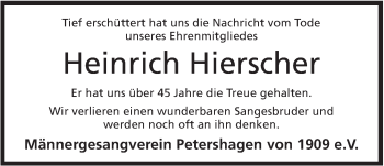 Anzeige von Heinrich Hierscher von Mindener Tageblatt