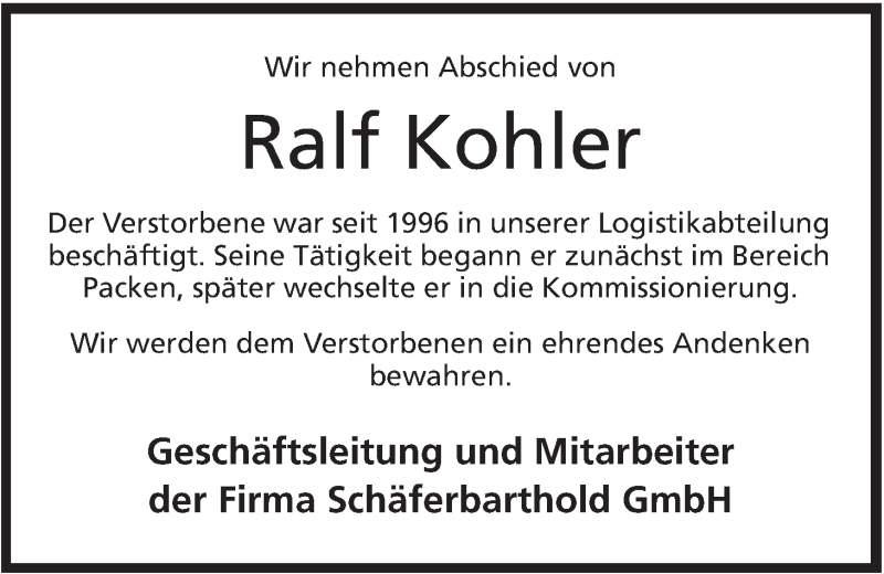  Traueranzeige für Ralf Kohler vom 15.11.2012 aus Mindener Tageblatt