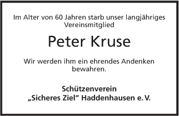 Anzeige von Peter Kruse von Mindener Tageblatt