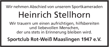Anzeige von Heinrich Stellhorn von Mindener Tageblatt