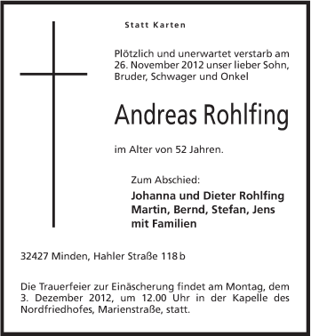 Anzeige von Andreas Rohlfing von Mindener Tageblatt