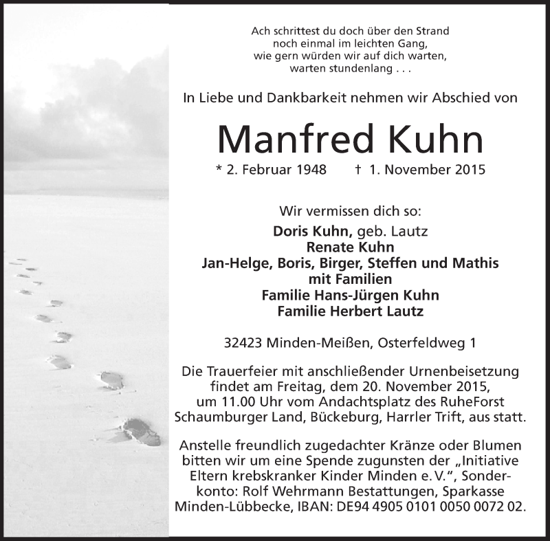  Traueranzeige für Manfred Kuhn vom 07.11.2015 aus Mindener Tageblatt