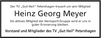 Anzeige von Heinz Georg Meyer von Mindener Tageblatt