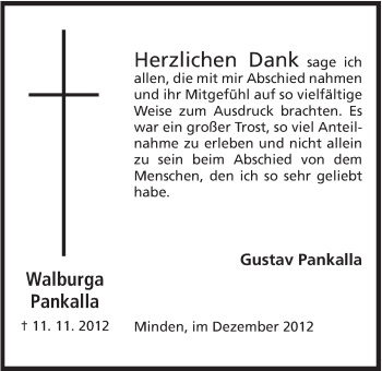 Anzeige von Walburga Pankalla von Mindener Tageblatt
