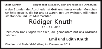 Anzeige von Rüdiger Knuth von Mindener Tageblatt