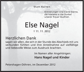 Anzeige von Else Nagel von Mindener Tageblatt