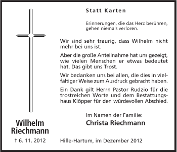 Anzeige von Wilhelm Riechmann von Mindener Tageblatt