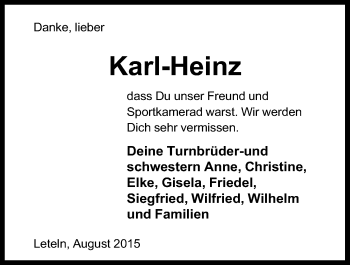 Anzeige von Karl-Heinz  von Mindener Tageblatt