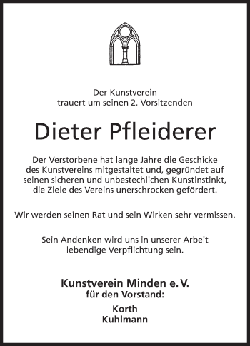 Anzeige von Dieter Pfleiderer von Mindener Tageblatt