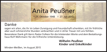 Anzeige von Anita Peußner von Mindener Tageblatt