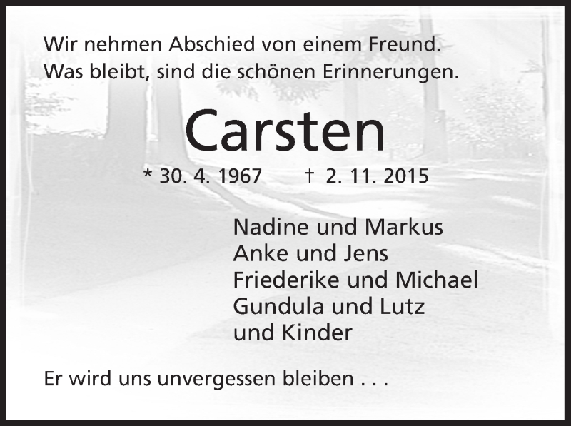  Traueranzeige für Carsten Kirchner vom 07.11.2015 aus Mindener Tageblatt