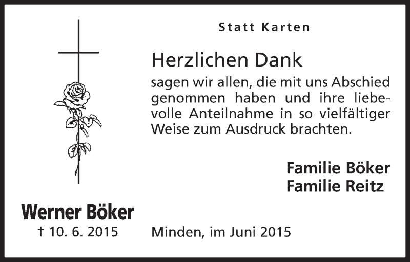  Traueranzeige für Werner Böker vom 27.06.2015 aus Minden