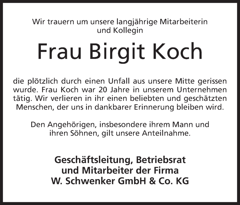  Traueranzeige für Birgit Koch vom 10.09.2015 aus Mindener Tageblatt
