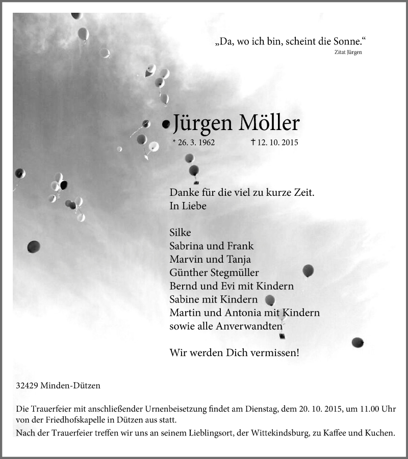  Traueranzeige für Jürgen Möller vom 13.10.2015 aus Mindener Tageblatt