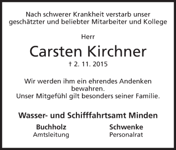 Anzeige von Carsten Kirchner von Mindener Tageblatt