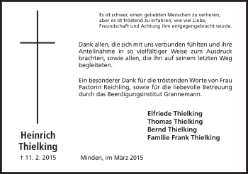 Anzeige von Heinrich Thielking von Mindener Tageblatt
