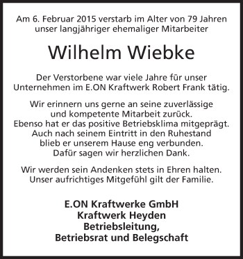 Anzeige von Wilhelm Wiebke von Mindener Tageblatt