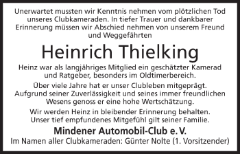 Anzeige von Heinrich Thielking von Mindener Tageblatt