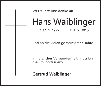 Anzeige von Hans Waiblinger von Mindener Tageblatt