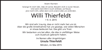 Anzeige von Willi Thierfeldt von Mindener Tageblatt