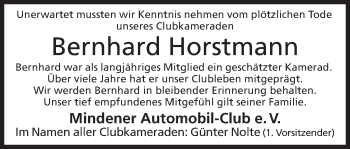 Anzeige von Bernhard Horstmann von Mindener Tageblatt