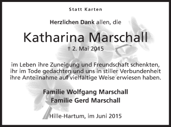 Anzeige von Katharina Marschall von Mindener Tageblatt