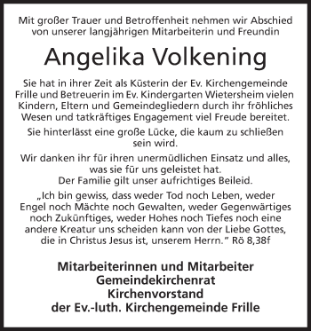 Anzeige von Angelika Volkening von Mindener Tageblatt