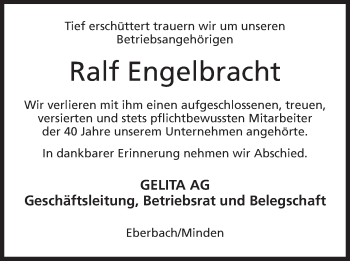 Anzeige von Ralf Engelbracht von Mindener Tageblatt