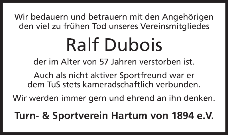  Traueranzeige für Ralf Dubois vom 05.12.2013 aus Mindener Tageblatt