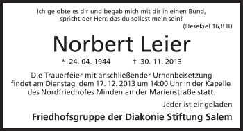 Anzeige von Norbert Leier von Mindener Tageblatt