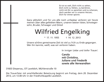 Anzeige von Wilfried Engelking von Mindener Tageblatt