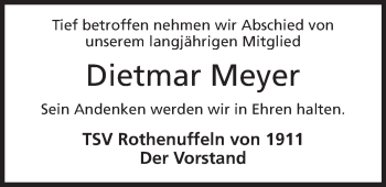 Anzeige von Dietmar Meyer von Mindener Tageblatt