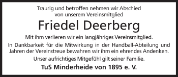 Anzeige von Friedel Deerberg von Mindener Tageblatt