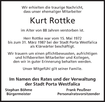 Anzeige von Kurt Rottke von Mindener Tageblatt