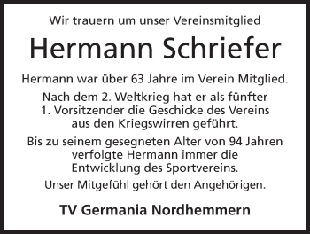 Anzeige von Hermann Schriefer von Mindener Tageblatt