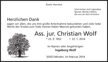 Anzeige von Christian Wolf von Mindener Tageblatt