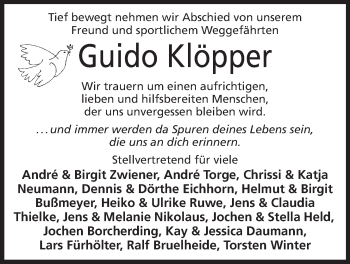 Anzeige von Guido Klöpper von Mindener Tageblatt