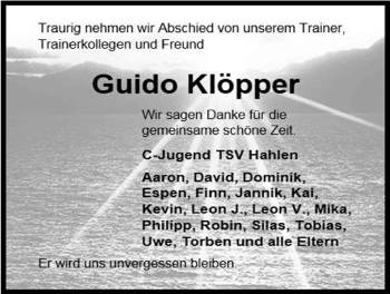 Anzeige von Guido Klöpper von Mindener Tageblatt