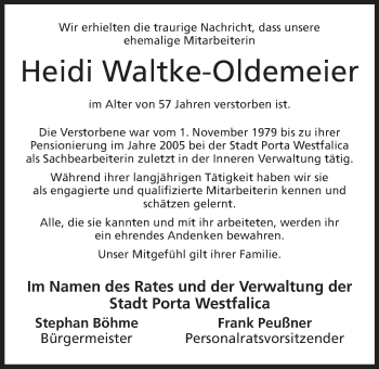 Anzeige von Heidi Waltke-Oldemeier von Mindener Tageblatt
