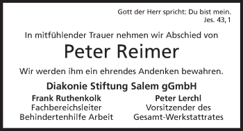 Anzeige von Peter Reimer von Mindener Tageblatt