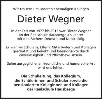 Anzeige von Dieter Wegner von Mindener Tageblatt