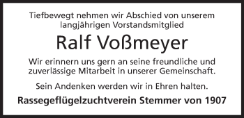 Anzeige von Ralf Voßmeyer von Mindener Tageblatt