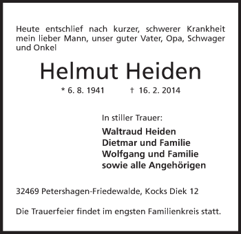 Anzeige von Helmut Heiden von Mindener Tageblatt