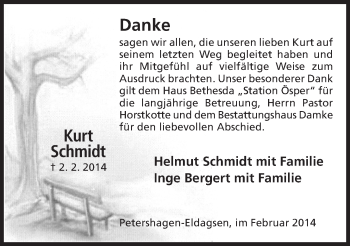 Anzeige von Kurt Schmidt von Mindener Tageblatt