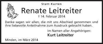 Anzeige von Renate Leitreiter von Mindener Tageblatt