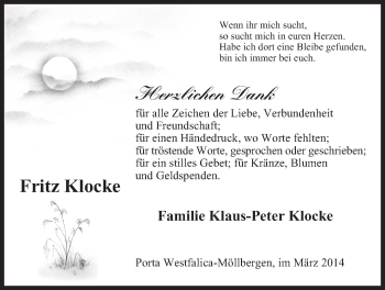 Anzeige von Fritz Klocke von Mindener Tageblatt