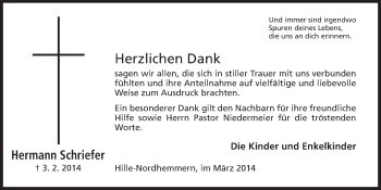 Anzeige von Hermann Schriefer von Mindener Tageblatt