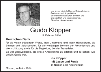 Anzeige von Guido Klöpper von Mindener Tageblatt